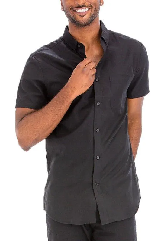Mens Pink Casual Short Sleeve Solid Shirt