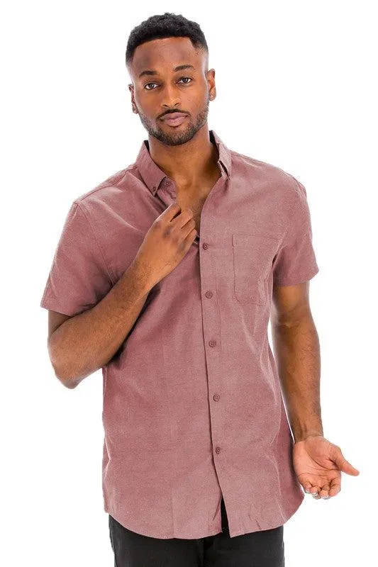 Mens Pink Casual Short Sleeve Solid Shirt