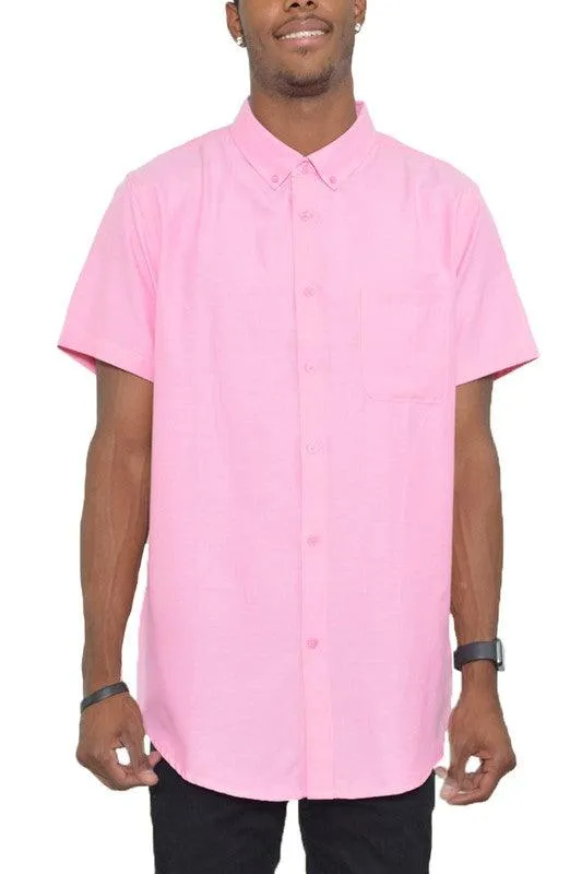 Mens Pink Casual Short Sleeve Solid Shirt