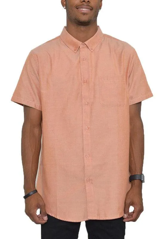 Mens Pink Casual Short Sleeve Solid Shirt