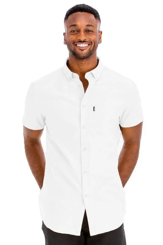 Mens Pink Casual Short Sleeve Solid Shirt
