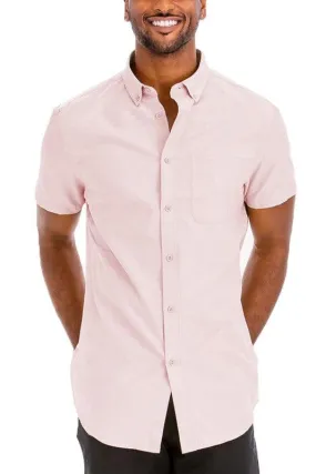 Mens Pink Casual Short Sleeve Solid Shirt