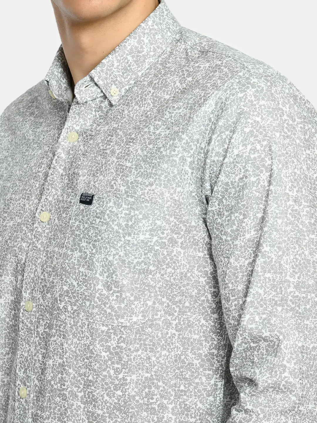Men's Printed Oxford Regular Fit Shirt - White