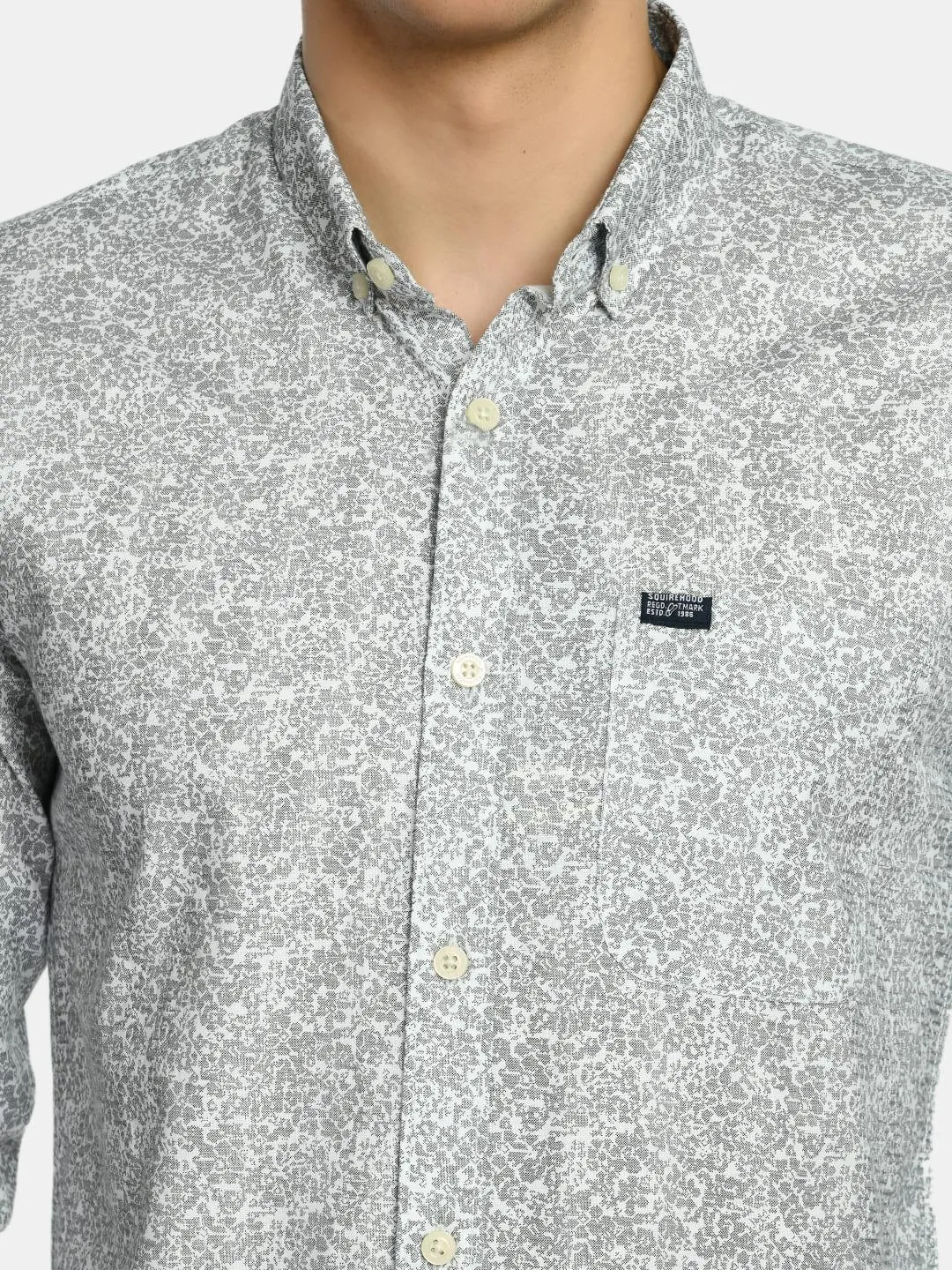 Men's Printed Oxford Regular Fit Shirt - White