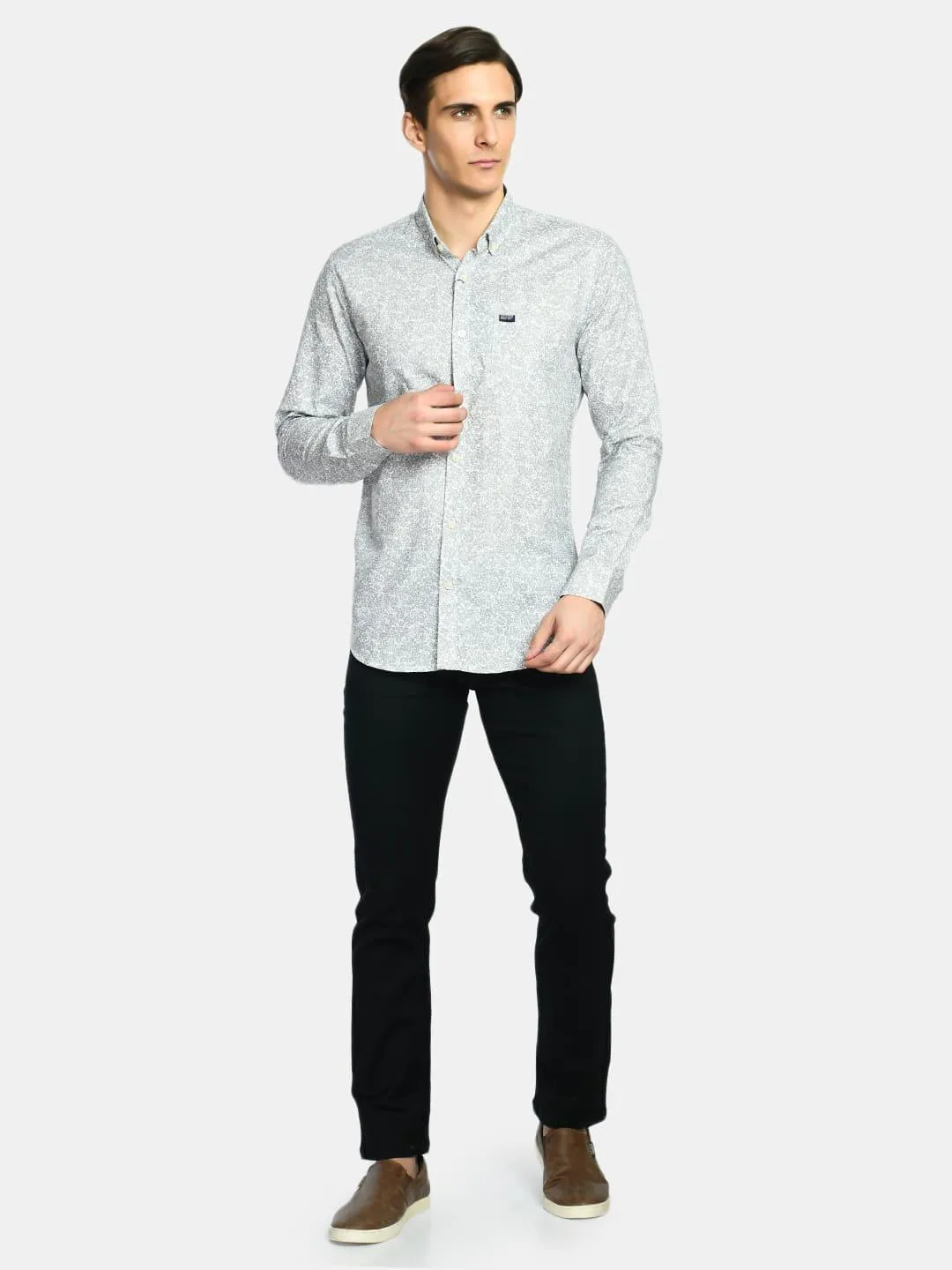 Men's Printed Oxford Regular Fit Shirt - White