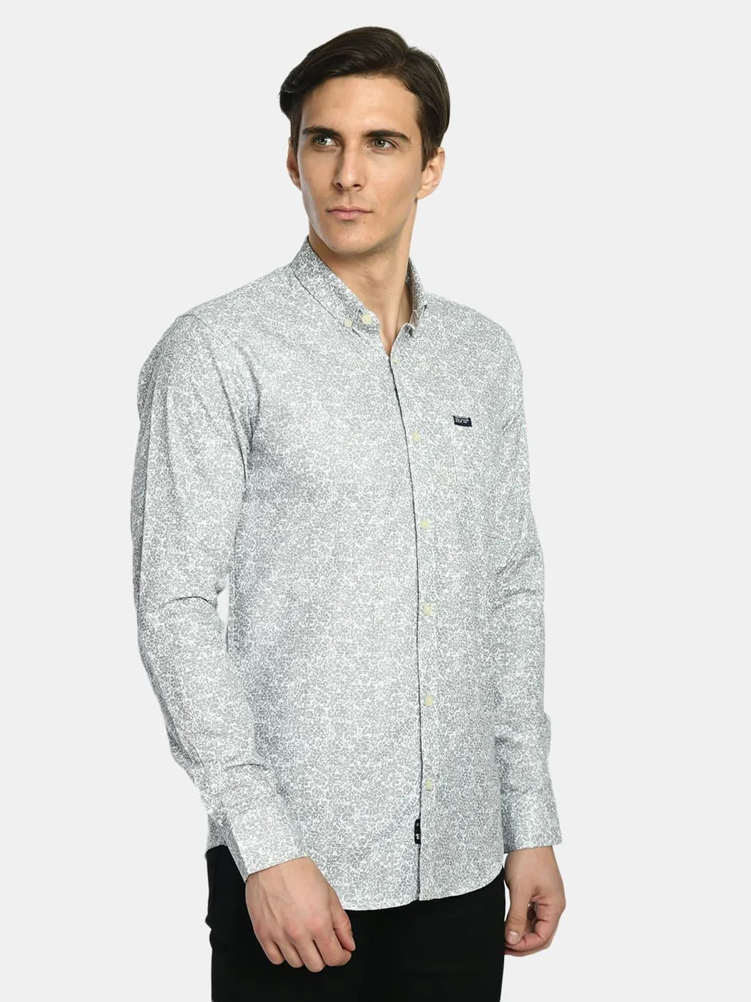Men's Printed Oxford Regular Fit Shirt - White