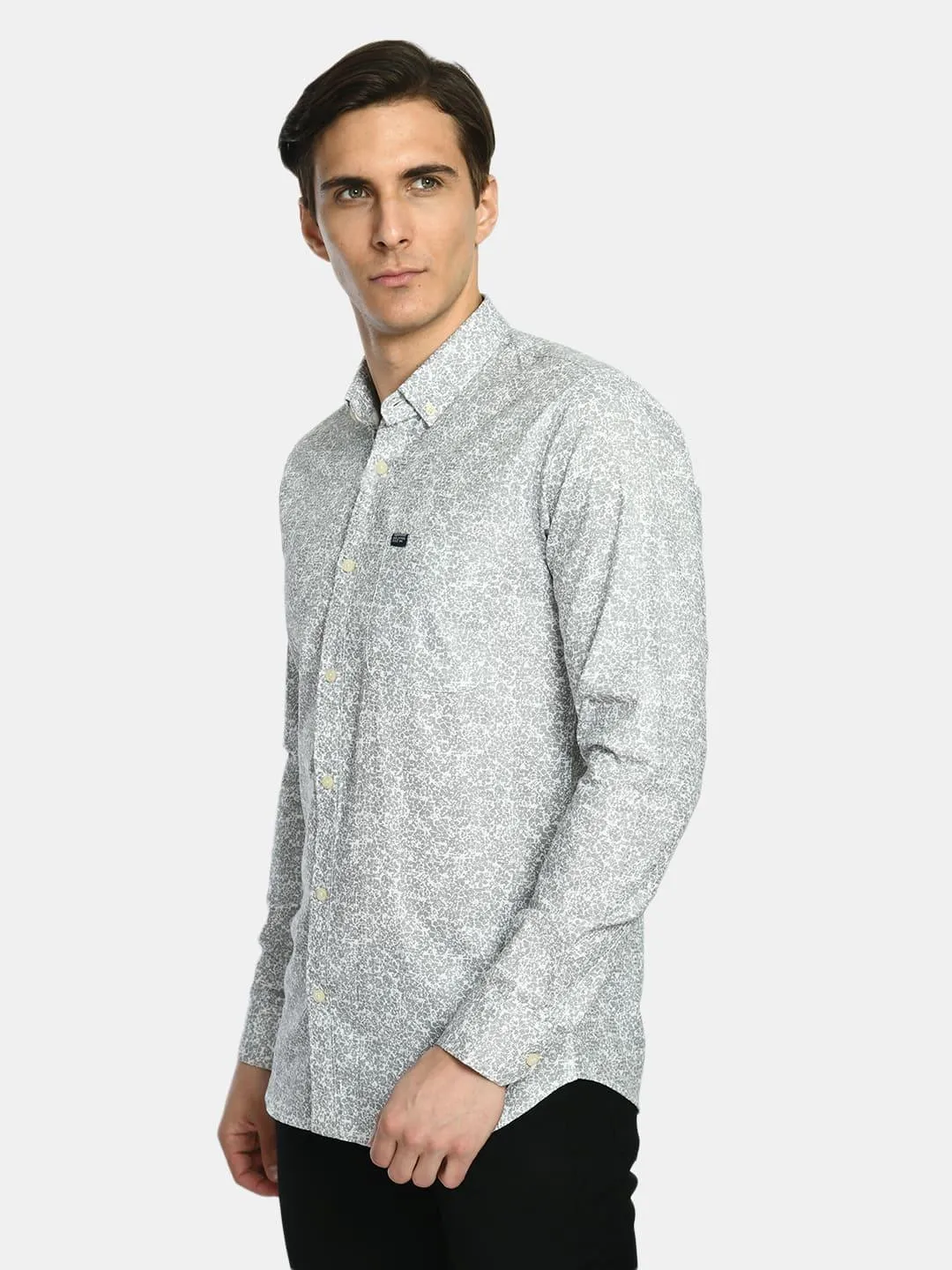 Men's Printed Oxford Regular Fit Shirt - White