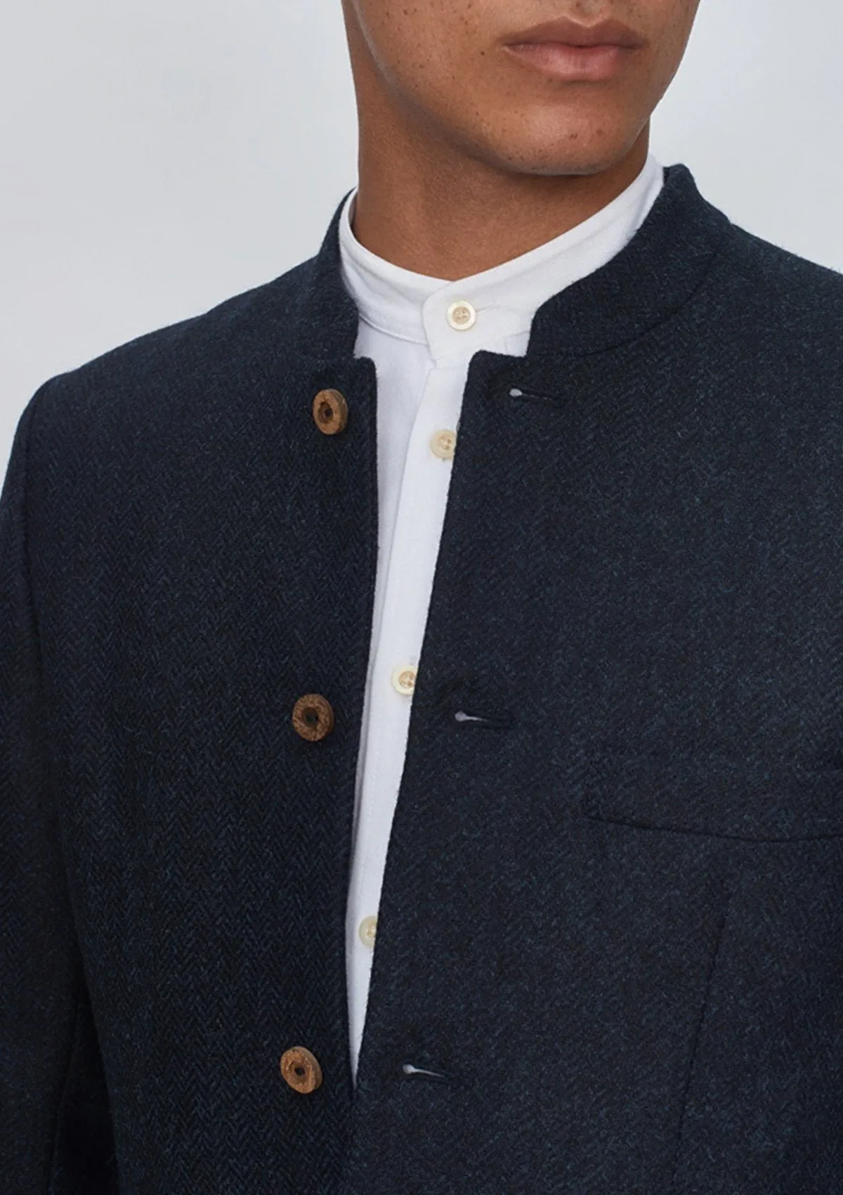 Midnight Herringbone Nehru Jacket