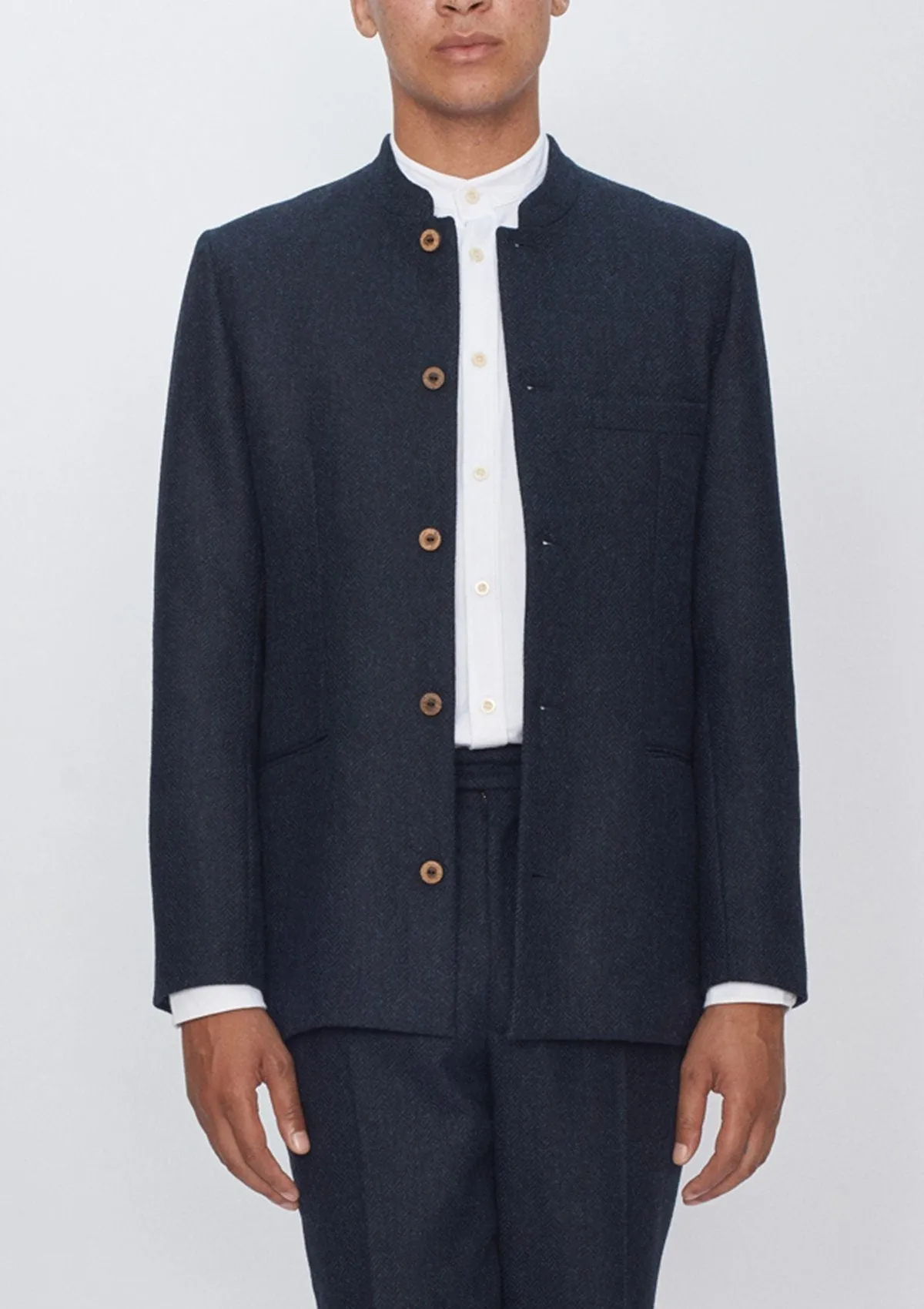 Midnight Herringbone Nehru Jacket