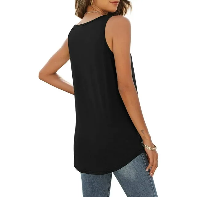 MOSHU Summer Tank Tops for Women V-neck Sleeveless Shirts Pleated Front Tops