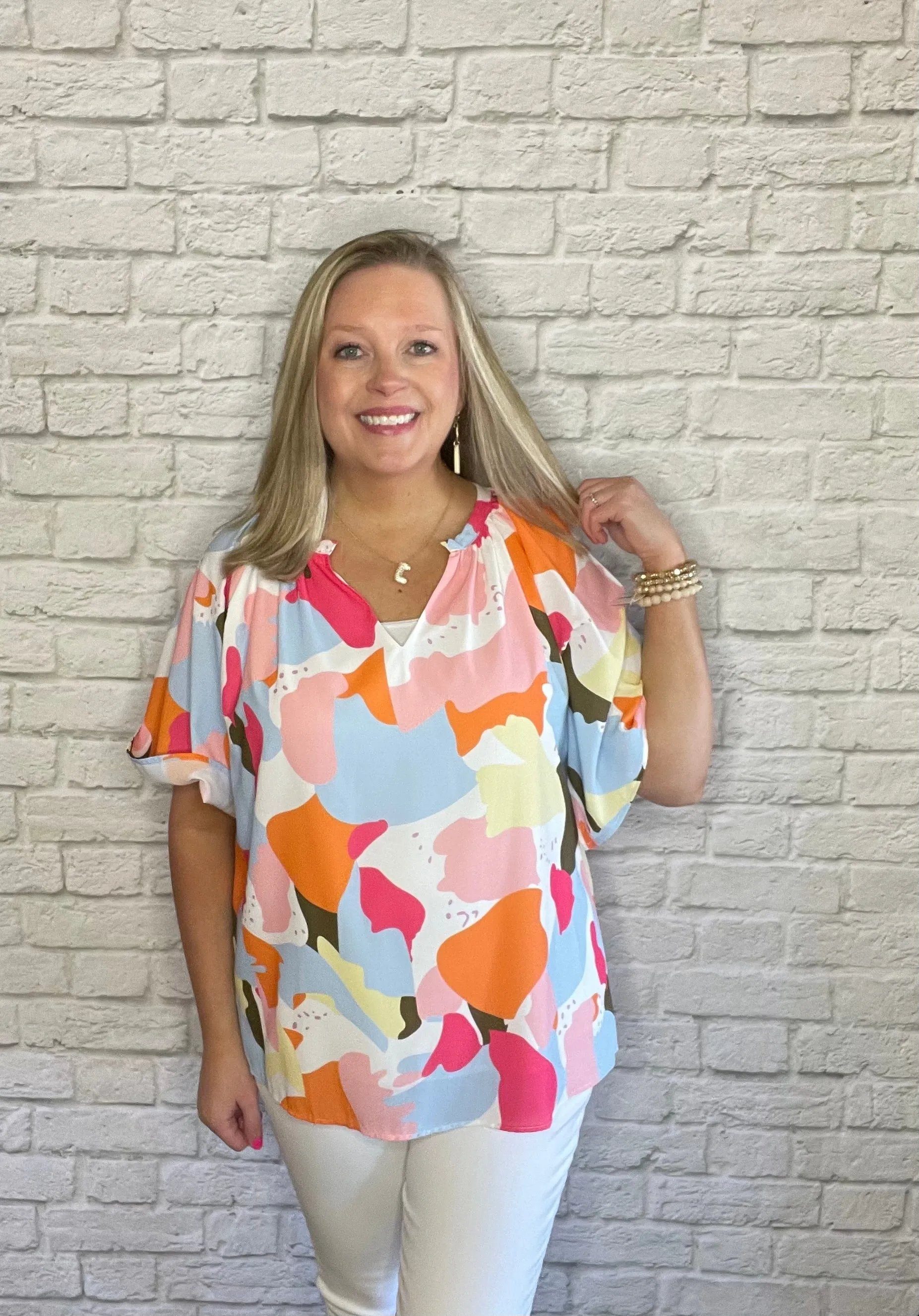 Multicolor Floral Print V Neck Half Sleeve Blouse