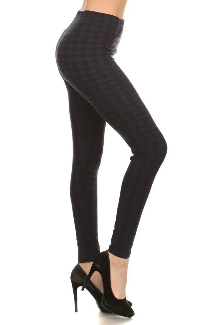 Navy Black Geo Graphic Print Lined Leggings