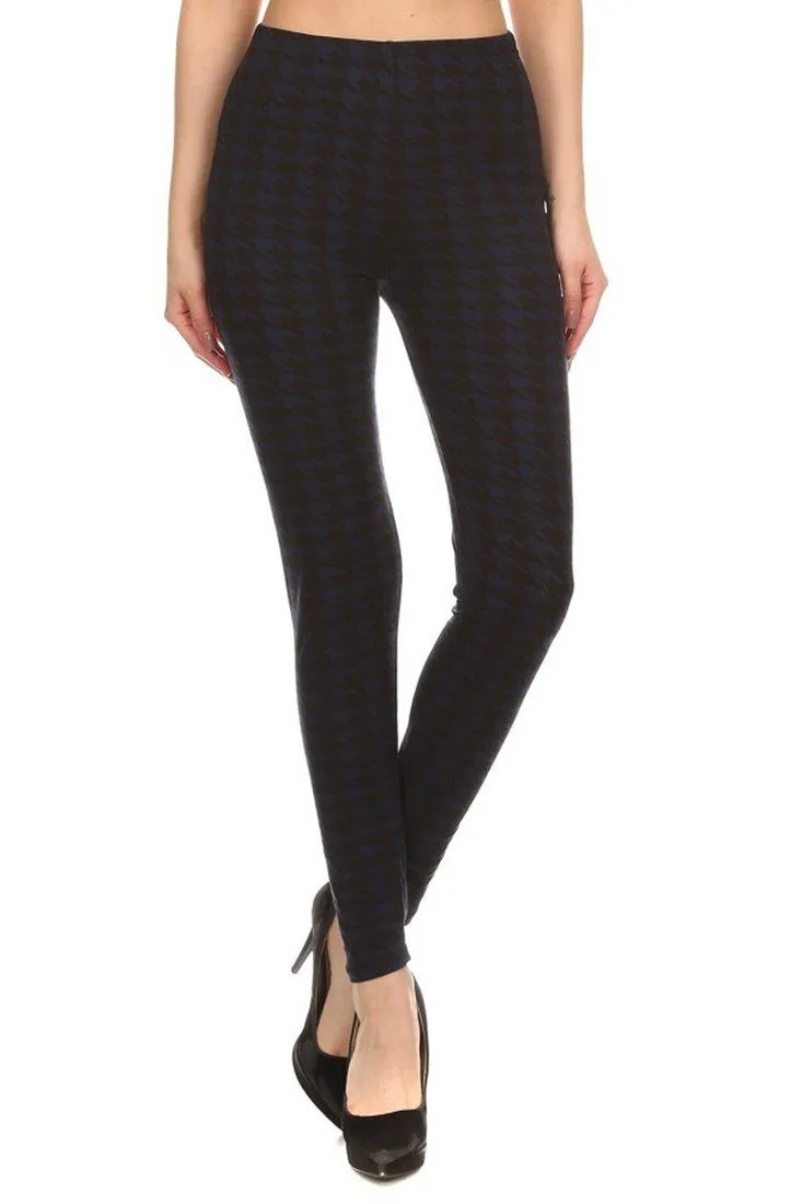 Navy Black Geo Graphic Print Lined Leggings