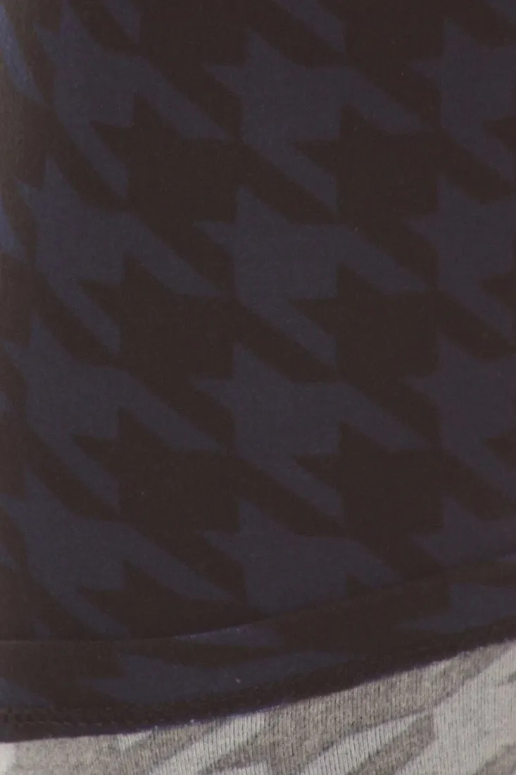 Navy Black Geo Graphic Print Lined Leggings