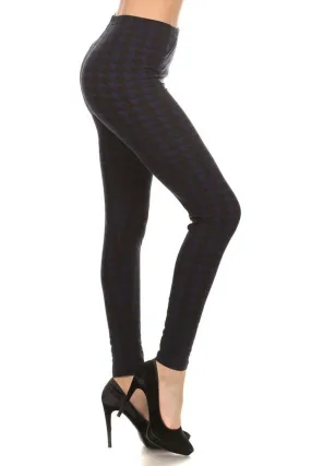 Navy Black Geo Graphic Print Lined Leggings