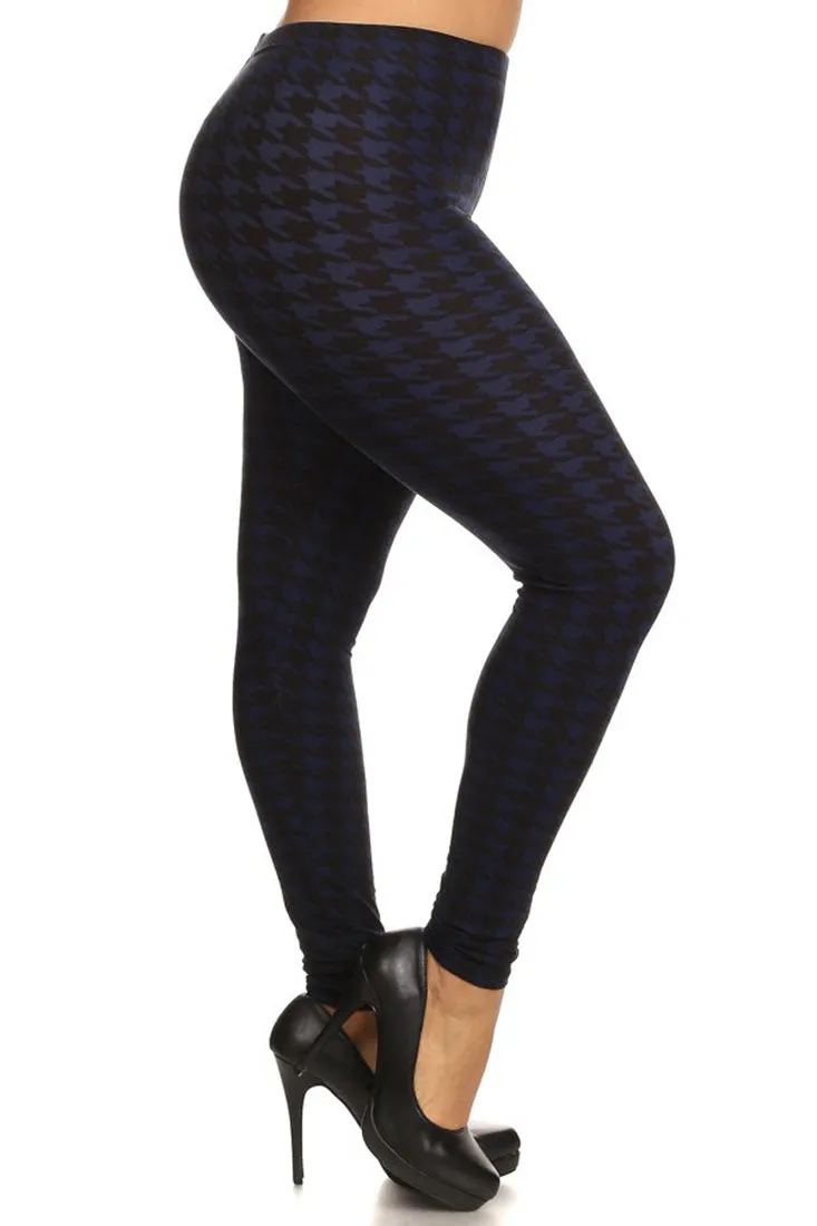 Navy Black Geo Graphic Print Lined Leggings