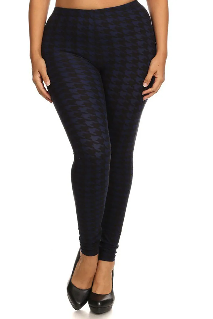 Navy Black Geo Graphic Print Lined Leggings