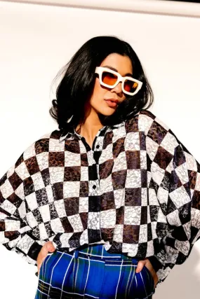 No Drama Checkerboard Lace Button Up