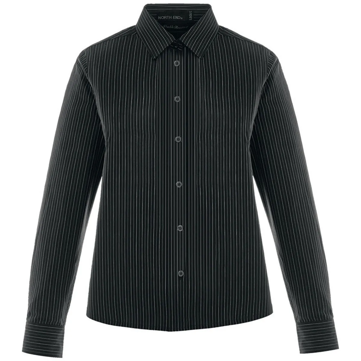 North End Women's Black Align Wrinkle-Resistant Dobby Vertical Striped Shirt