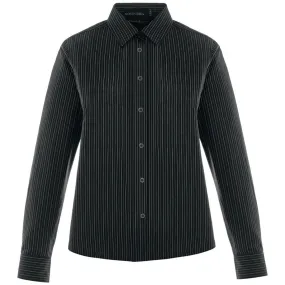 North End Women's Black Align Wrinkle-Resistant Dobby Vertical Striped Shirt