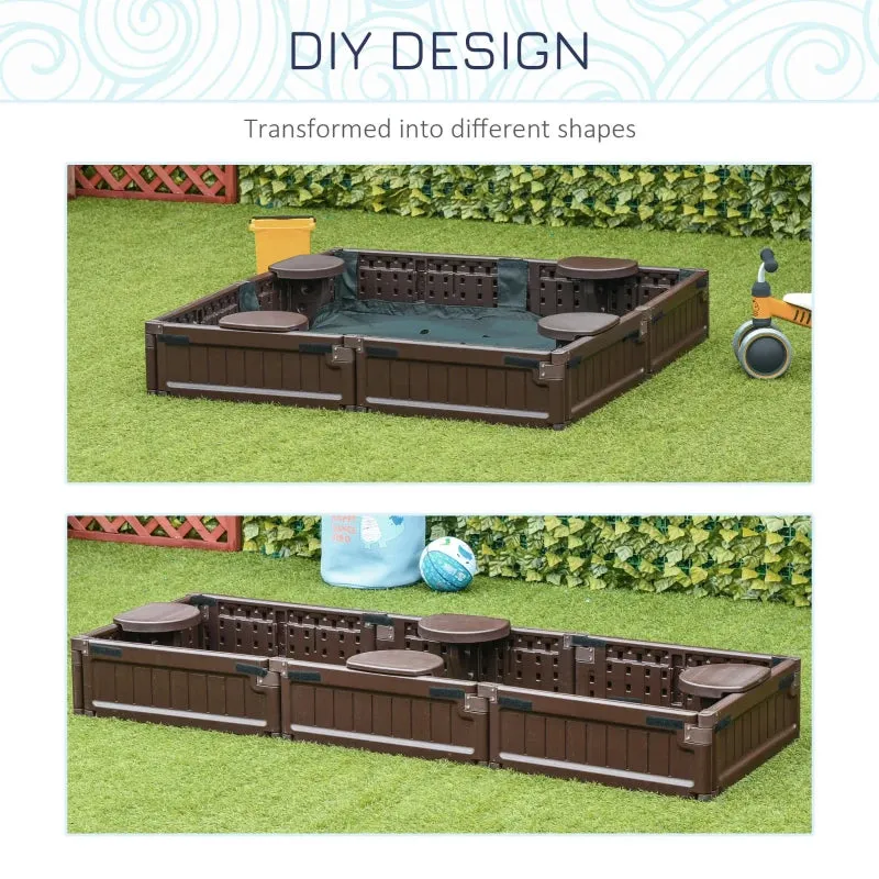 Outsunny Children's  Outdoor Sandbox with  Canopy - Brown