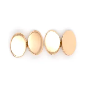 Pair of 9ct Gold Oxford Oval Plain Cufflinks with Chain Connectors
