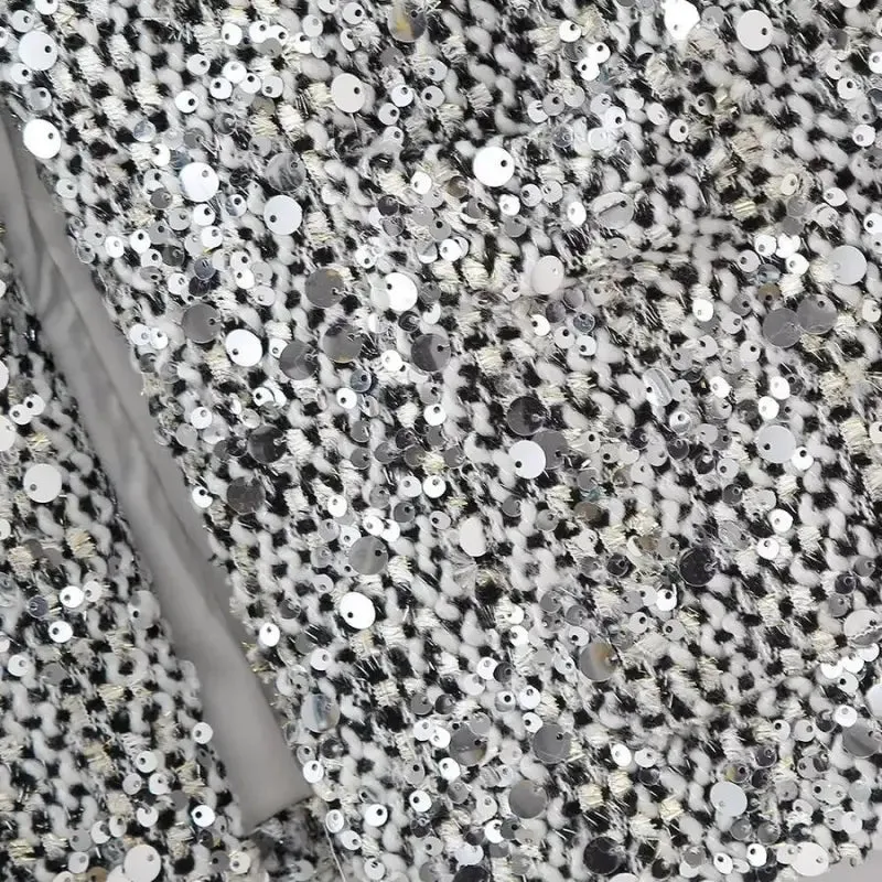 Platinum Dreams Tweed Sequin Pocketed Open Blazer