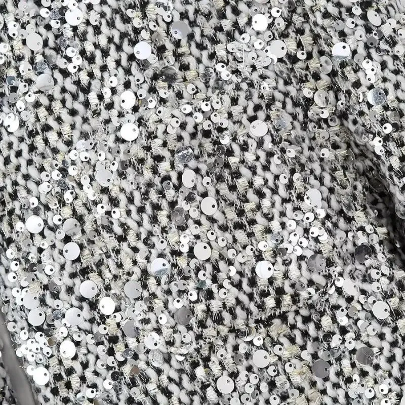 Platinum Dreams Tweed Sequin Pocketed Open Blazer
