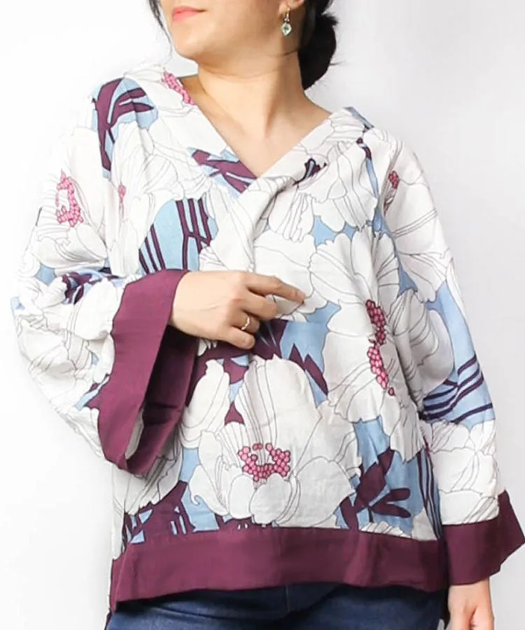 Red Floral Print Hakunarai Kimono Shirt
