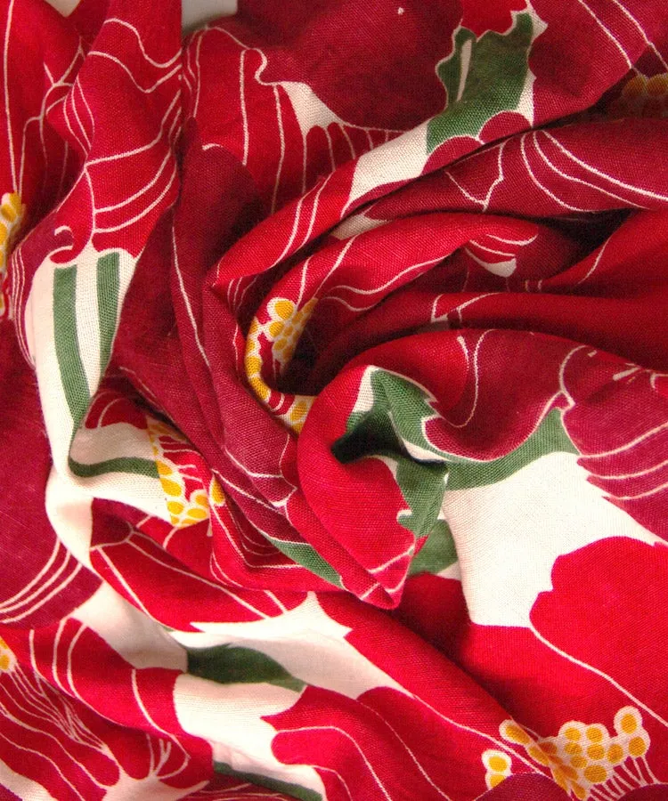 Red Floral Print Hakunarai Kimono Shirt