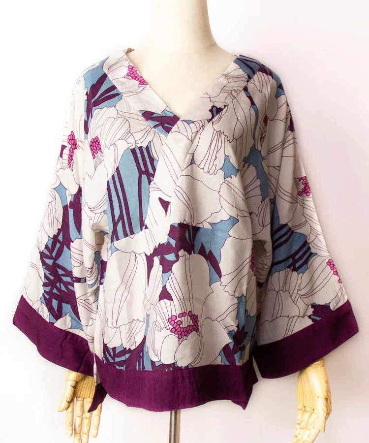 Red Floral Print Hakunarai Kimono Shirt