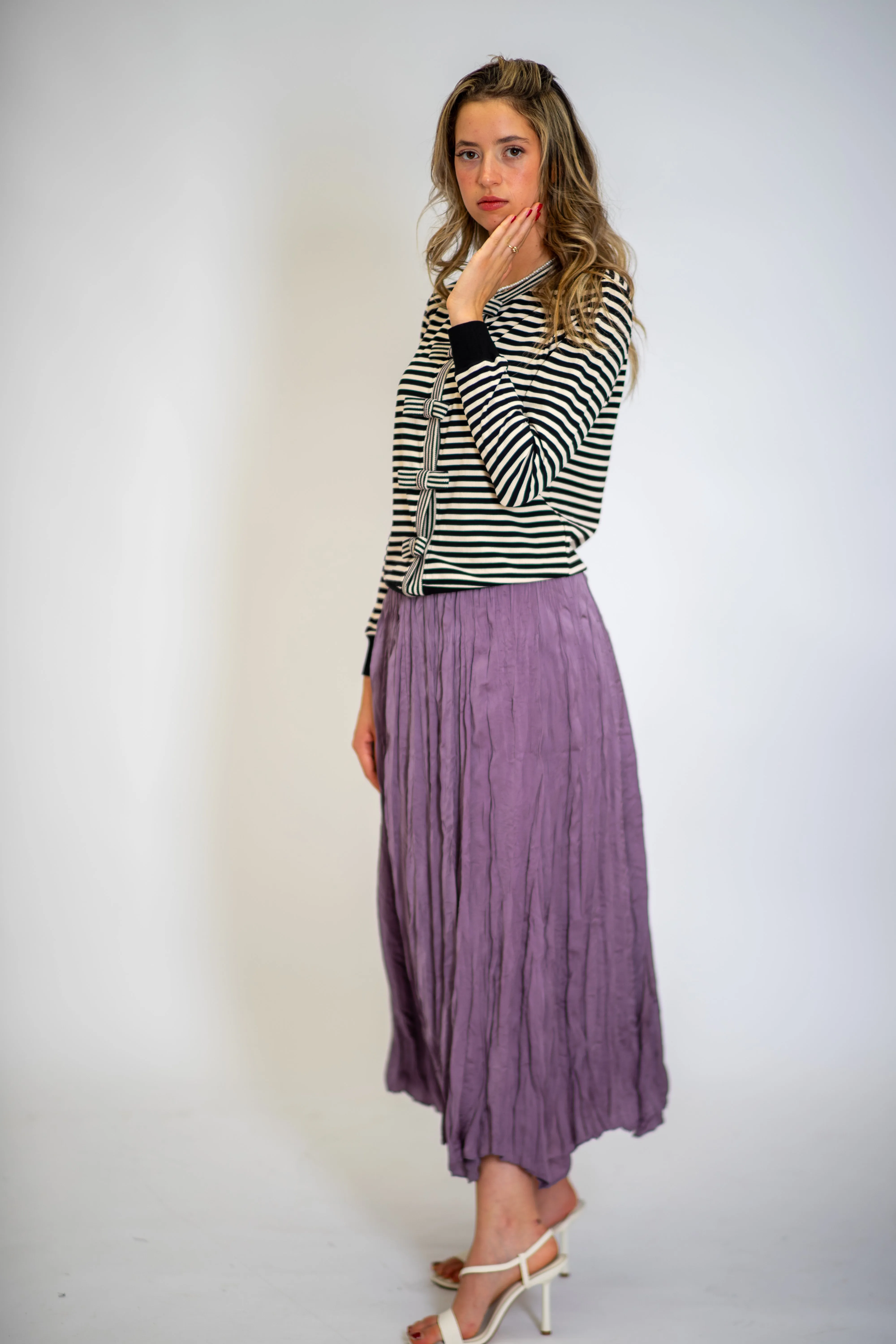 Ribbon-Tie Striped Cardigan