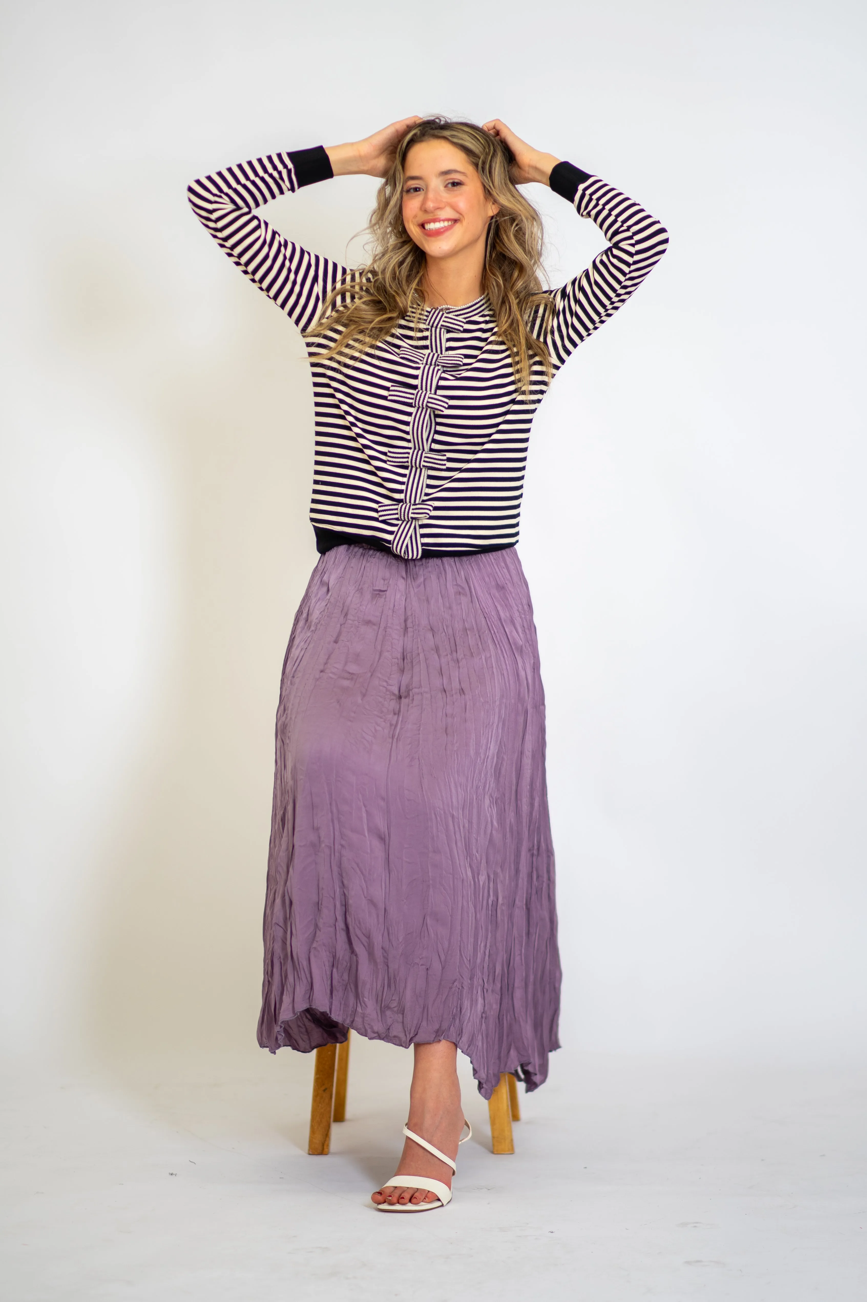 Ribbon-Tie Striped Cardigan