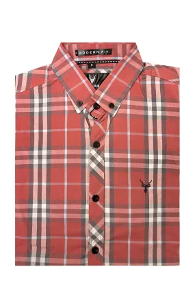 Salmon Pink Button Down Casual Check Shirt
