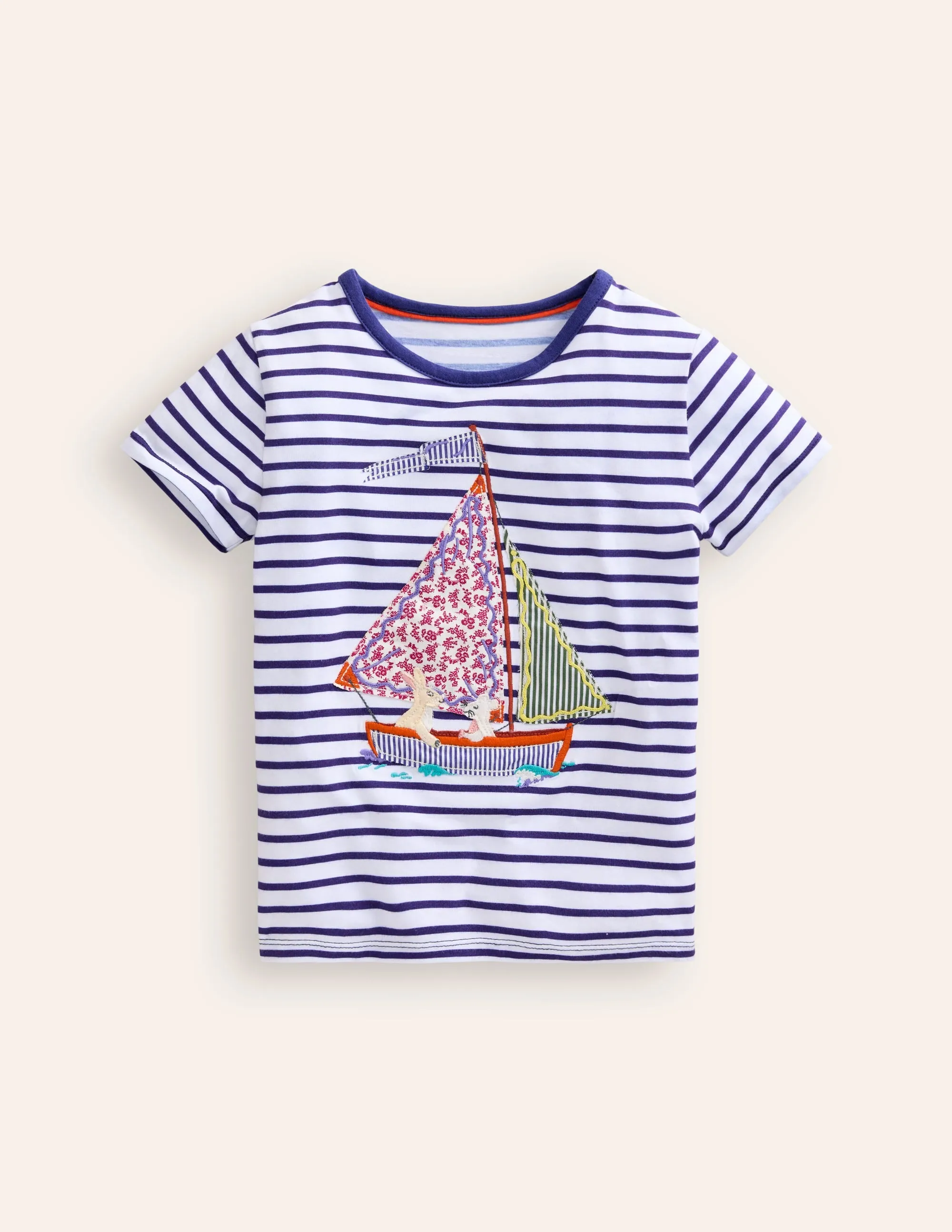 Short Sleeve Appliqué T-shirt-Ivory/ Starboard Stripe Boat