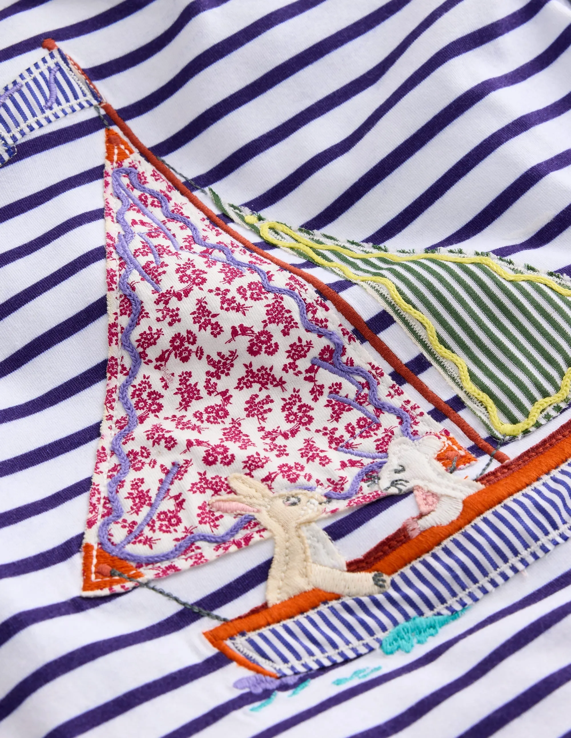 Short Sleeve Appliqué T-shirt-Ivory/ Starboard Stripe Boat