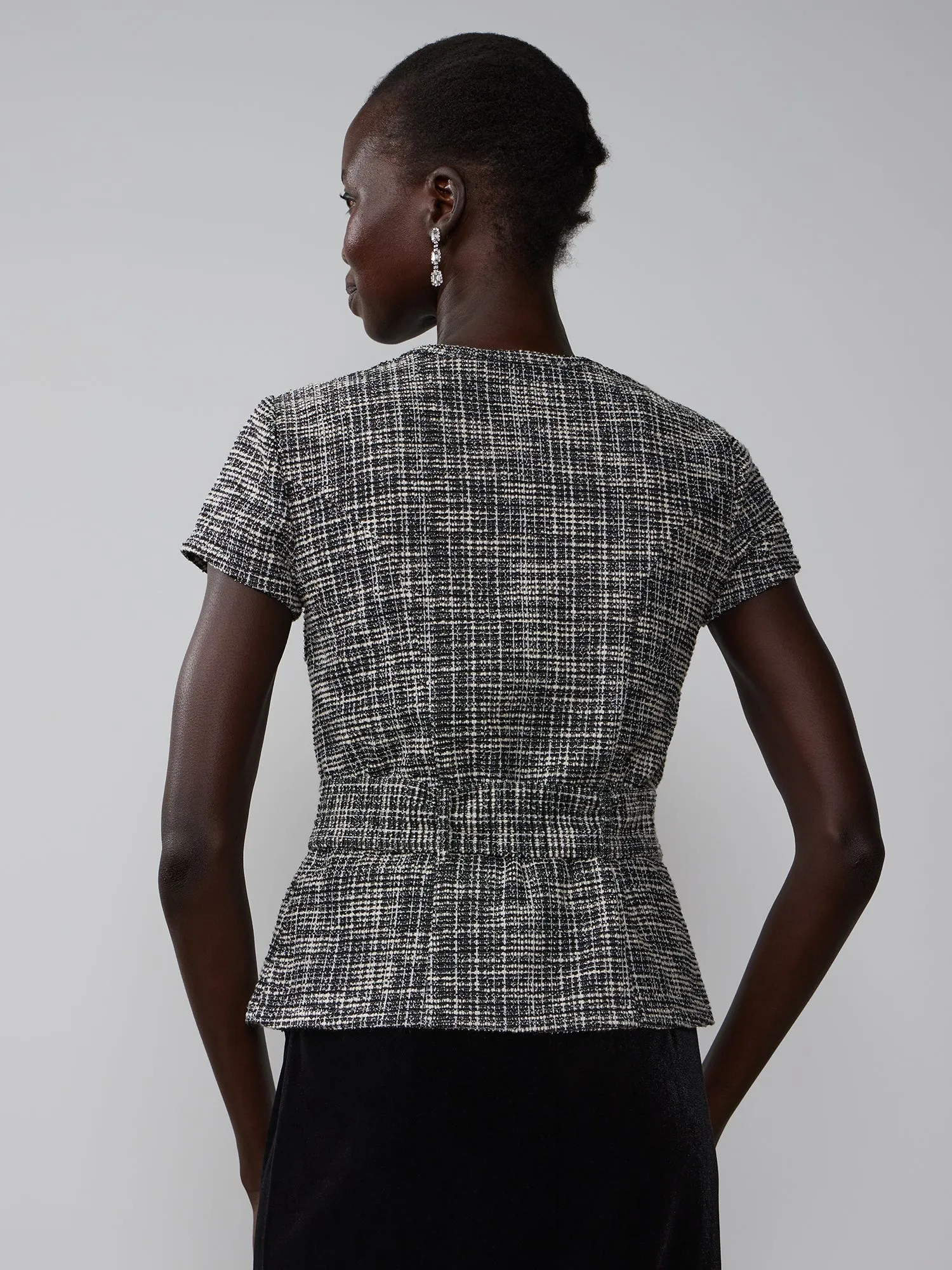 Short Sleeve Rhinestone Button Boucle Top