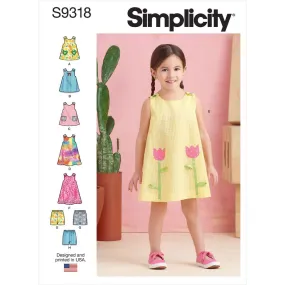 Simplicity Sewing Pattern S9318 Toddlers' Tent Tops, Dresses, and Shorts