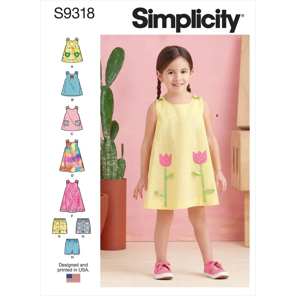 Simplicity Sewing Pattern S9318 Toddlers' Tent Tops, Dresses, and Shorts