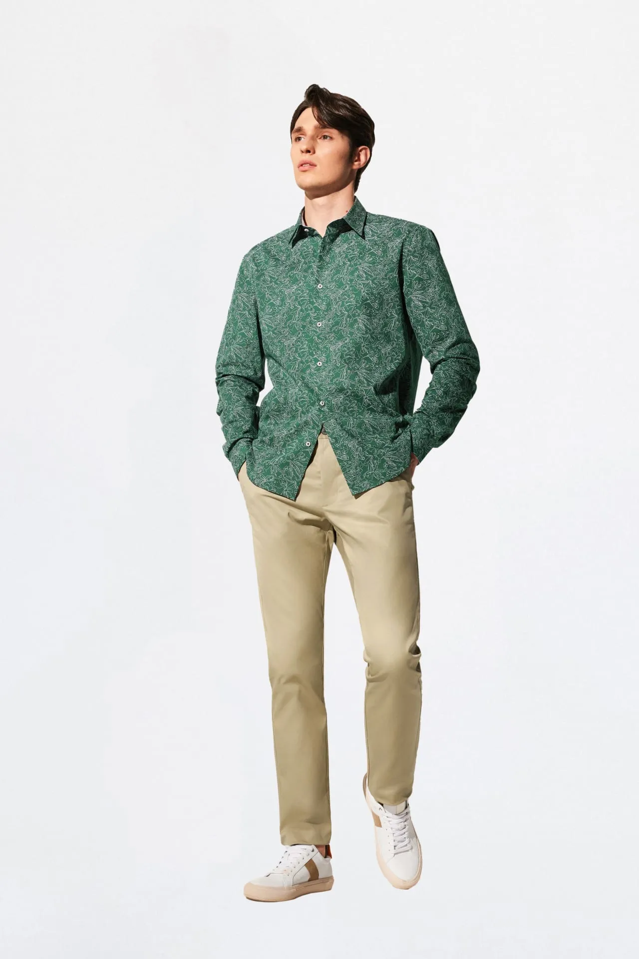 Slub Wrinkle Free Printed Casual Shirt