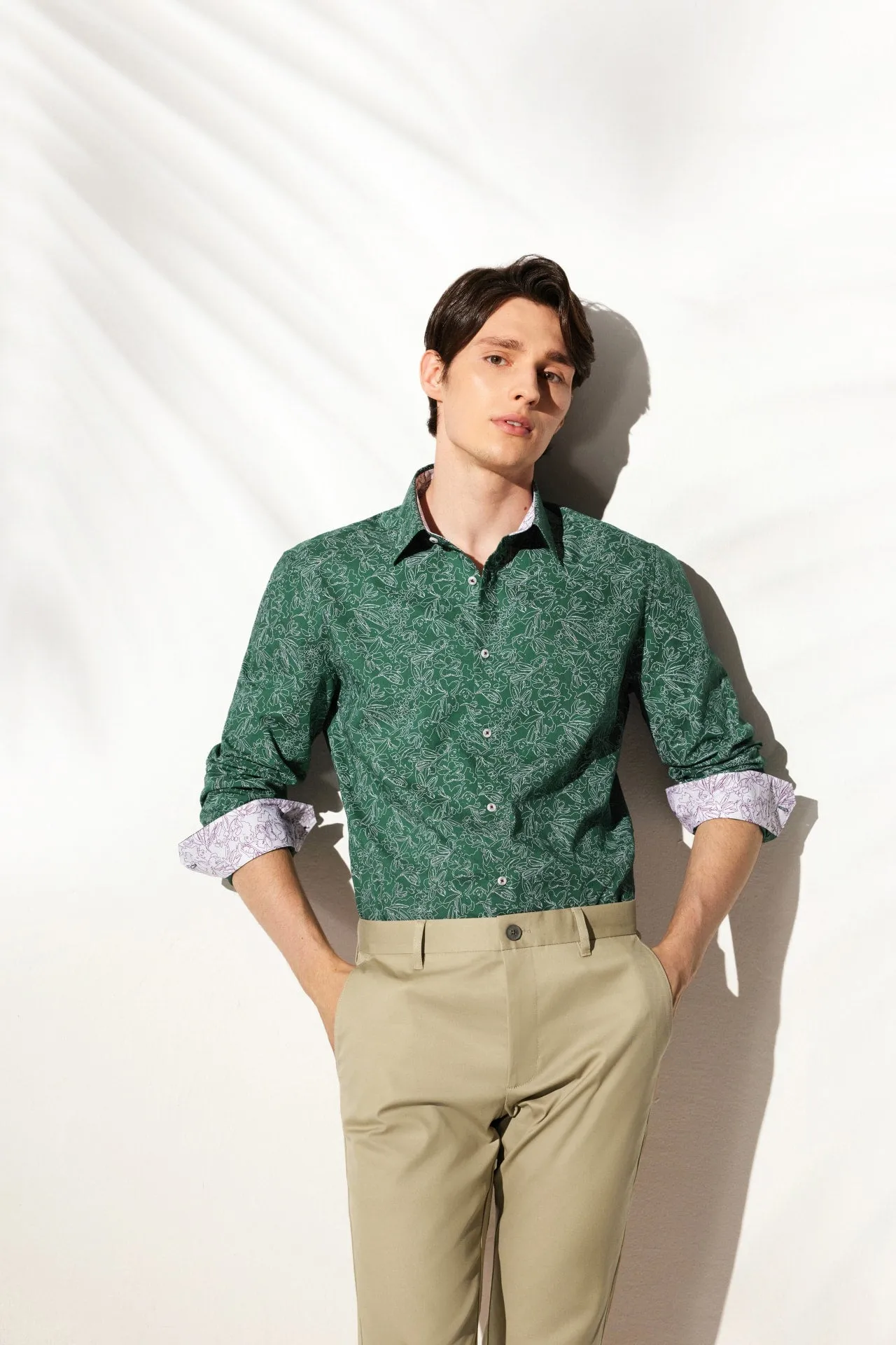 Slub Wrinkle Free Printed Casual Shirt