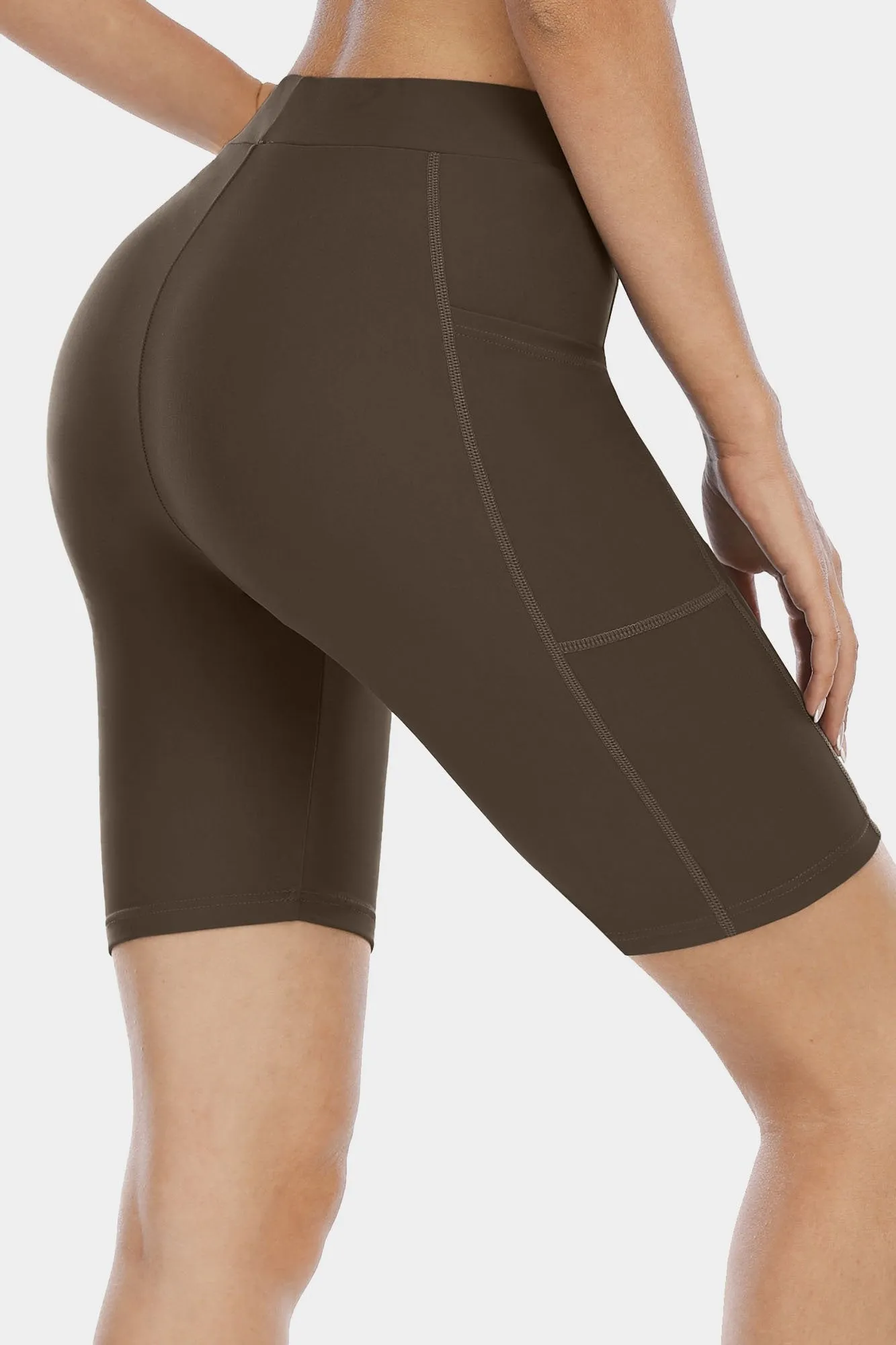Solid High Waist Pocket Swim Shorts