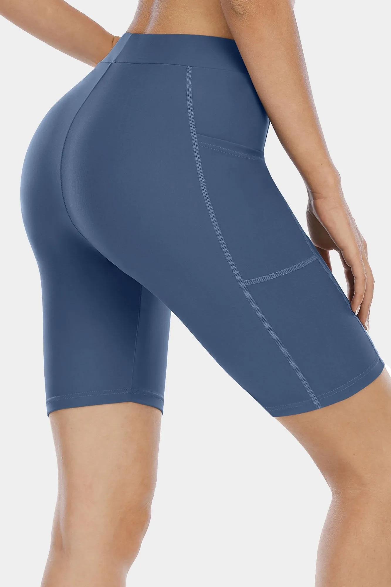 Solid High Waist Pocket Swim Shorts