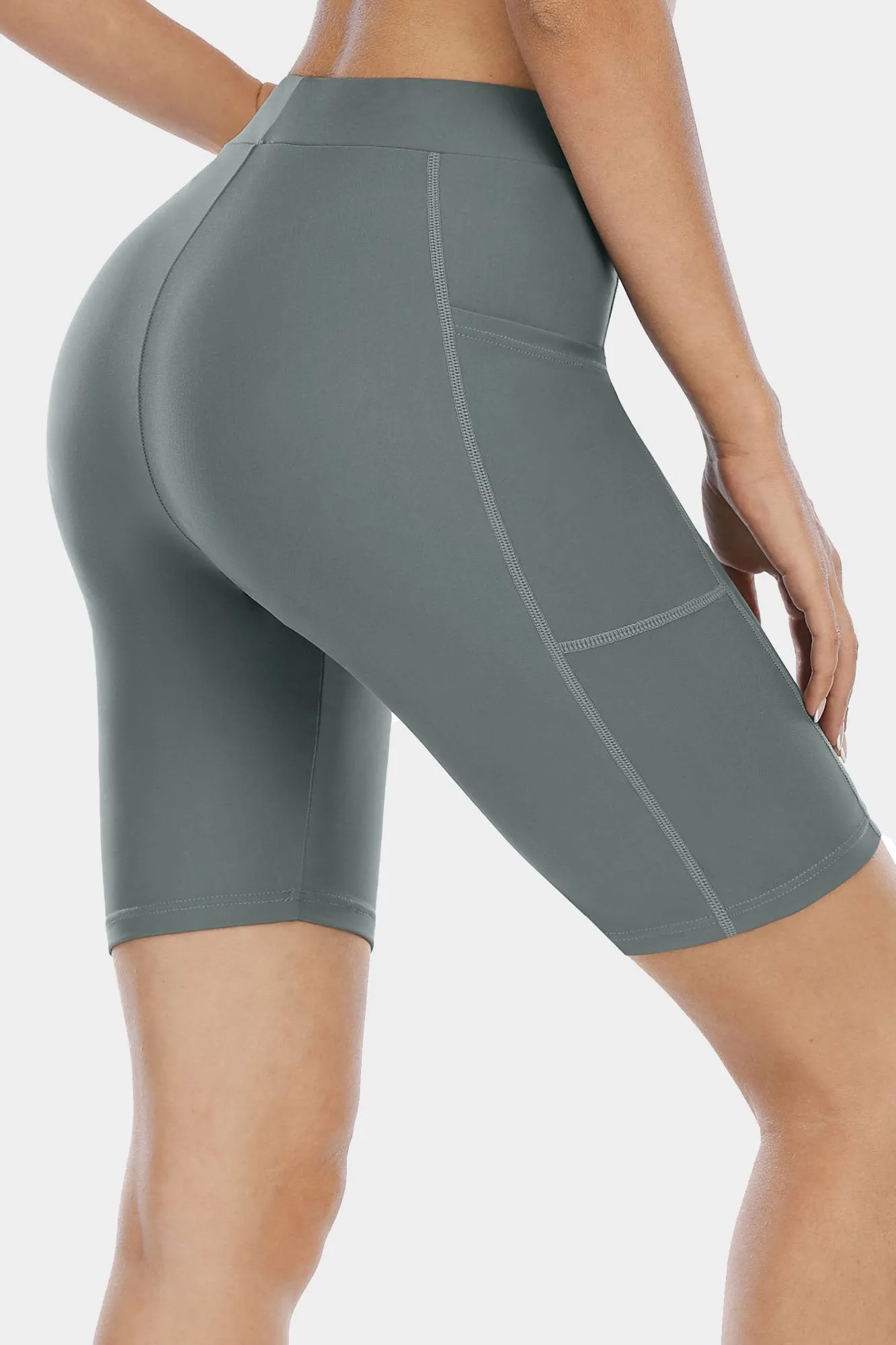 Solid High Waist Pocket Swim Shorts