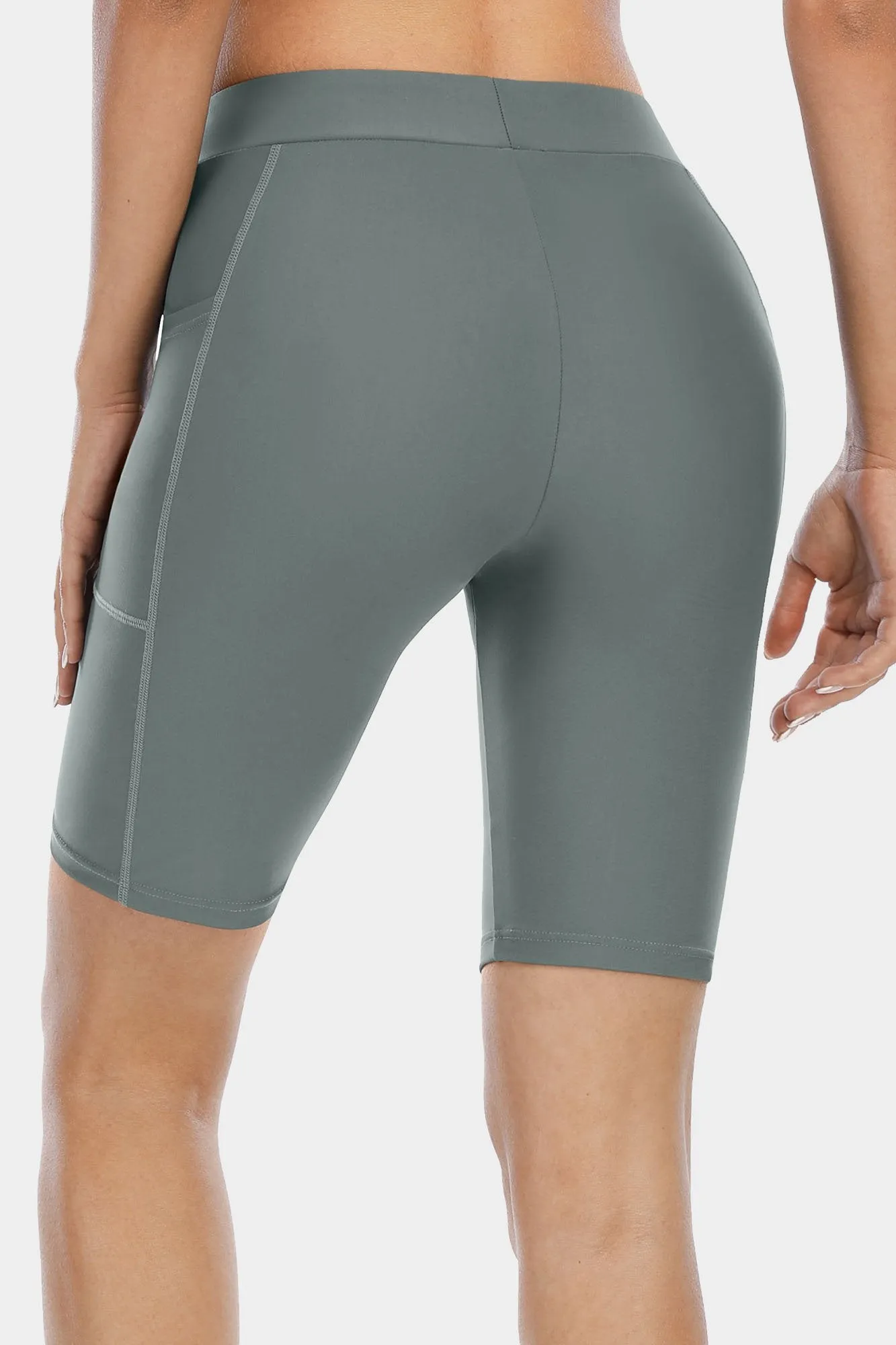 Solid High Waist Pocket Swim Shorts