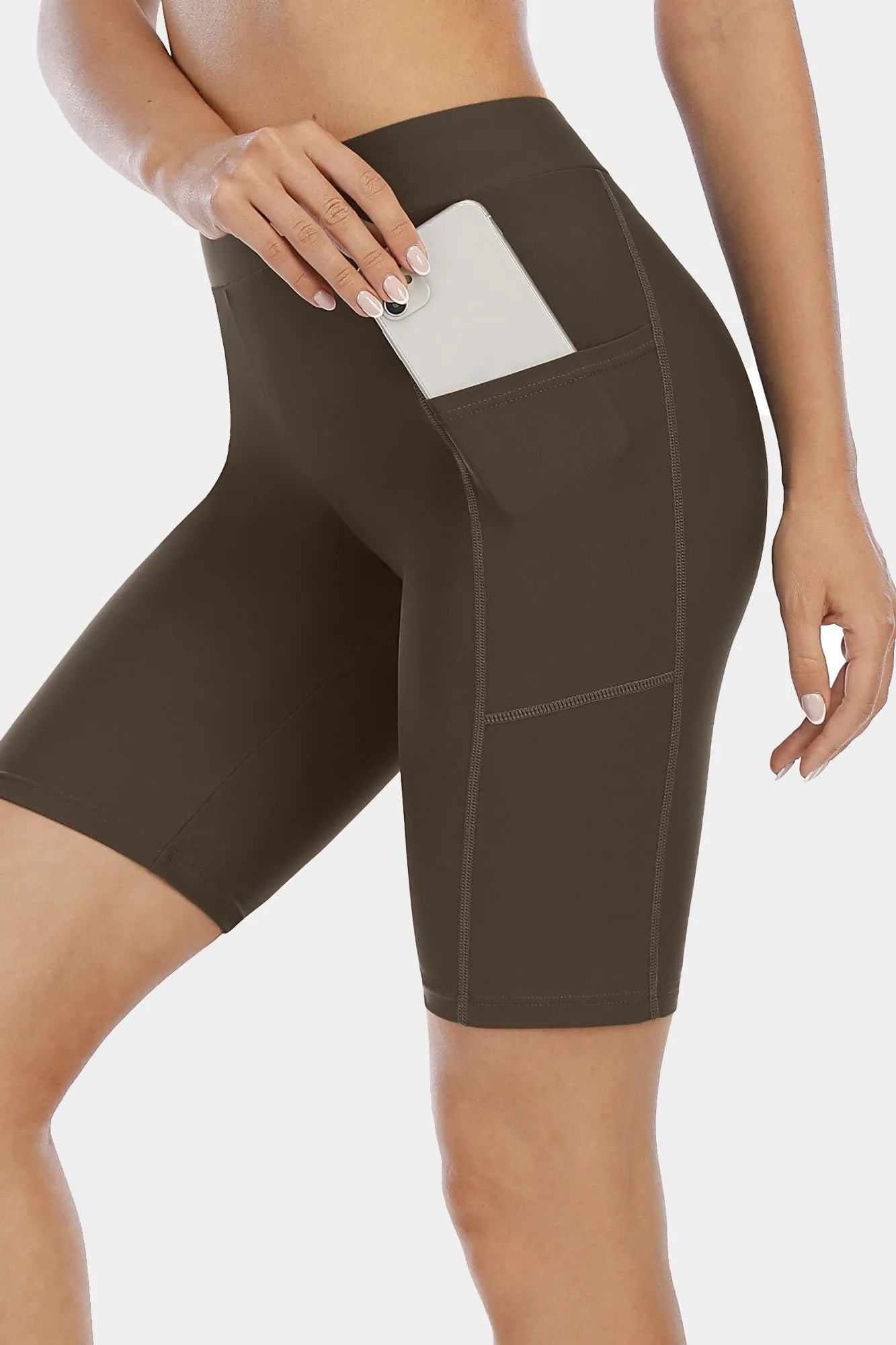 Solid High Waist Pocket Swim Shorts