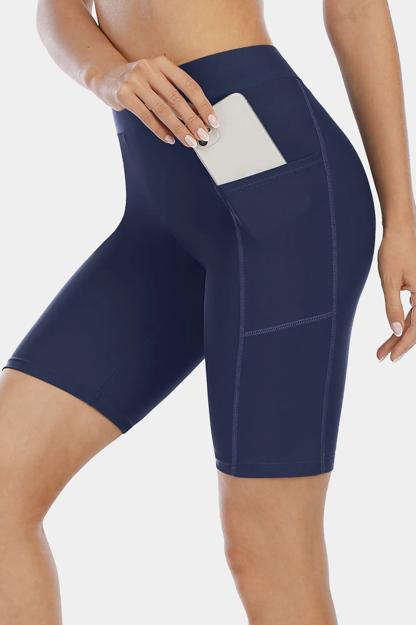 Solid High Waist Pocket Swim Shorts