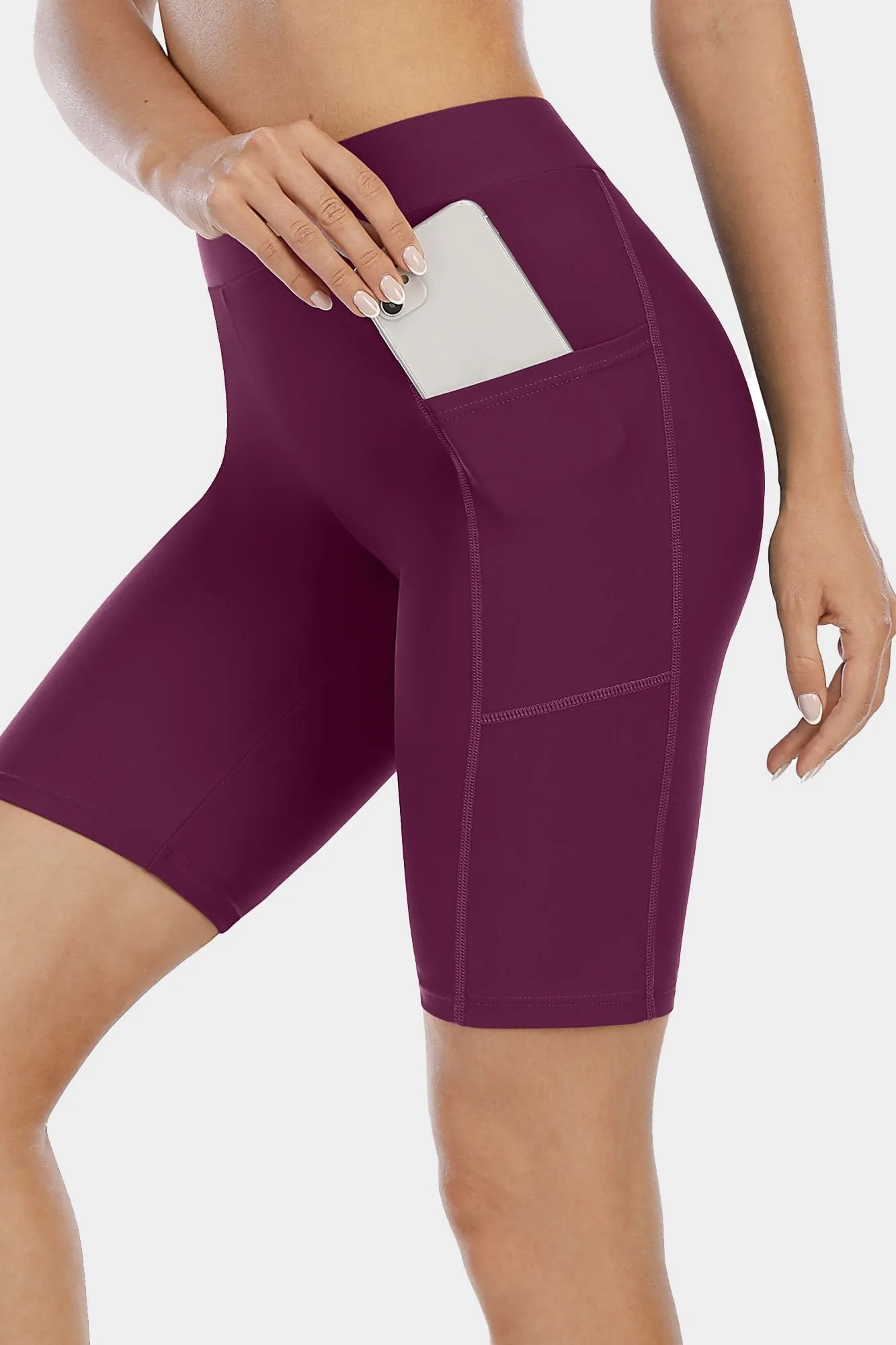 Solid High Waist Pocket Swim Shorts