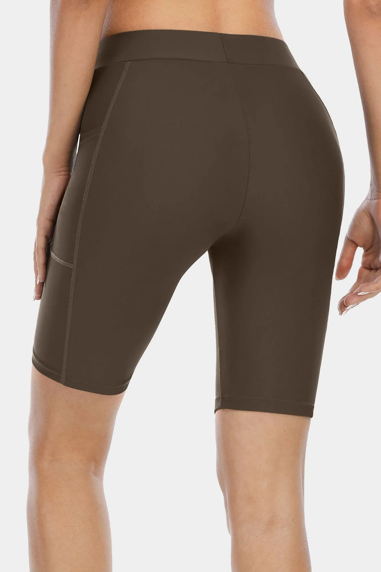 Solid High Waist Pocket Swim Shorts