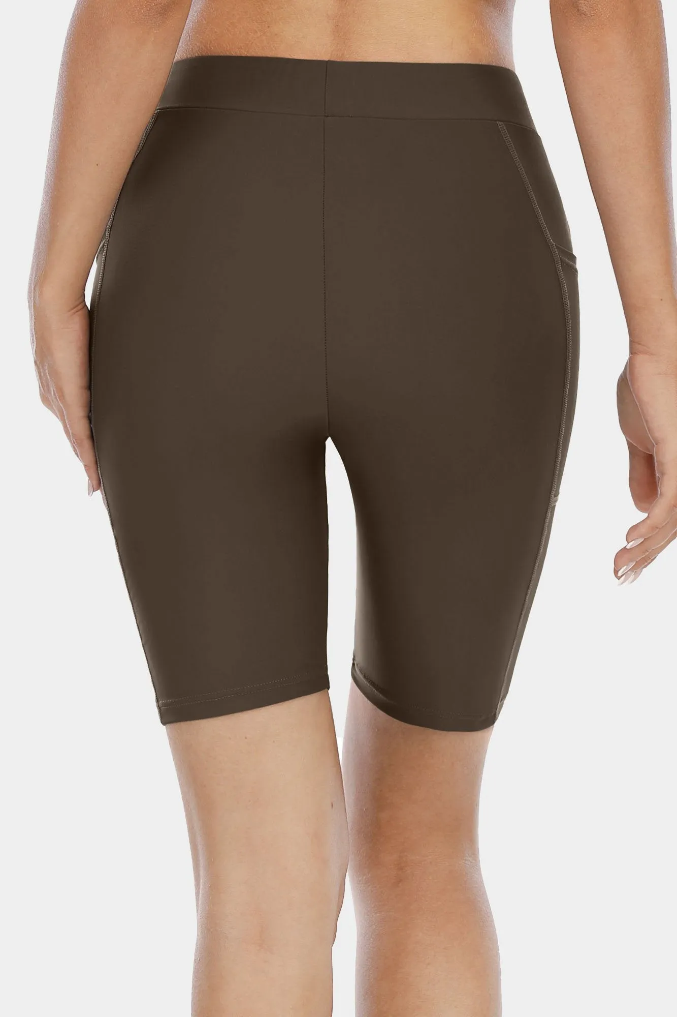Solid High Waist Pocket Swim Shorts